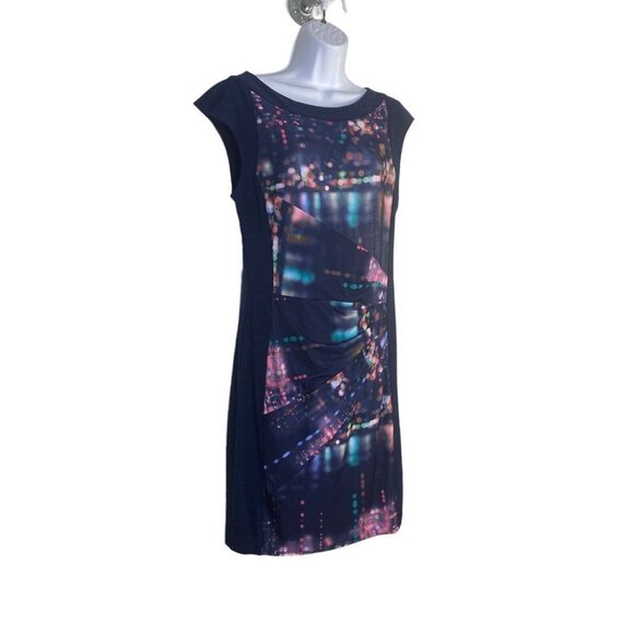 Alex And Ava By Komarov Woman’s Sheath Abstract Blue Multi Cap Sleeve Dress SZ L - Picture 3 of 8